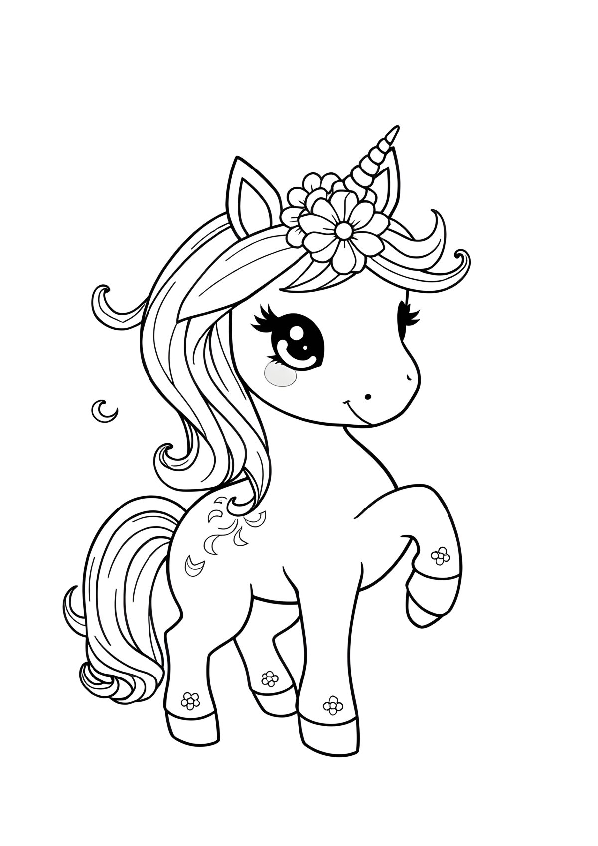 Cute Kawaii Unicorn Coloring Page Hard coloring page for kids