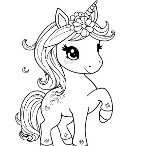 Cute Kawaii Unicorn Coloring Page Hard coloring page for kids