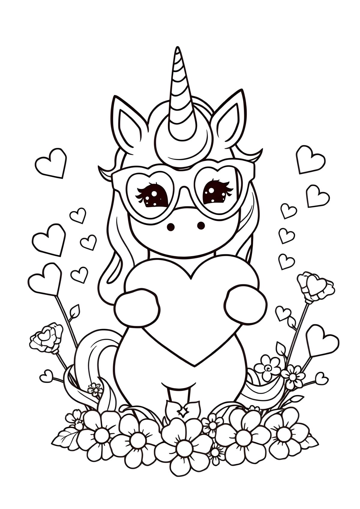 Free Printable Unicorn Valentines Day Coloring Page coloring page for kids