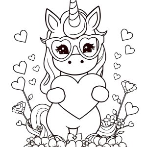 Free Printable Unicorn Valentines Day Coloring Page coloring page for kids