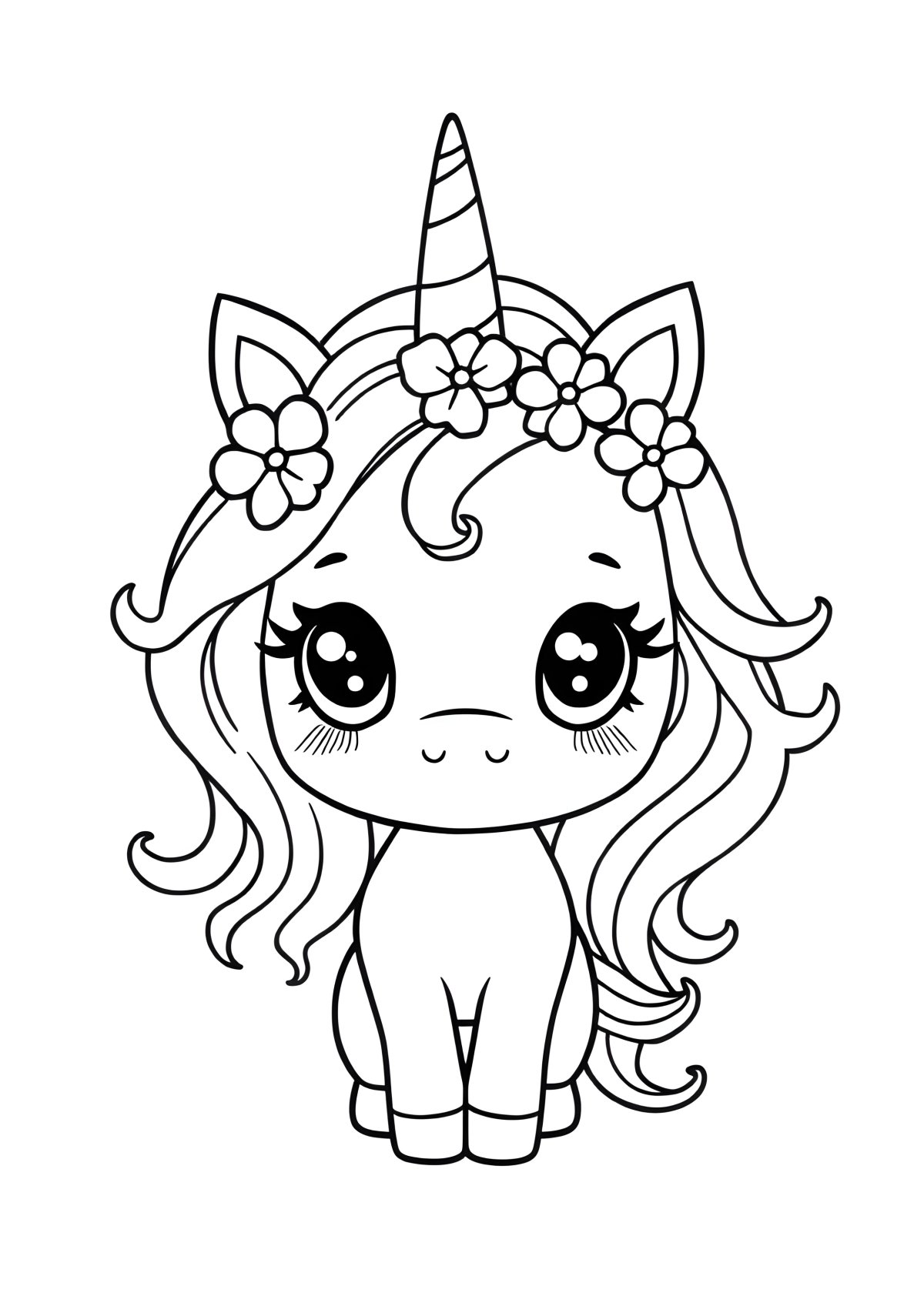 Cute Kawaii Unicorn Girl Coloring Page coloring page for kids