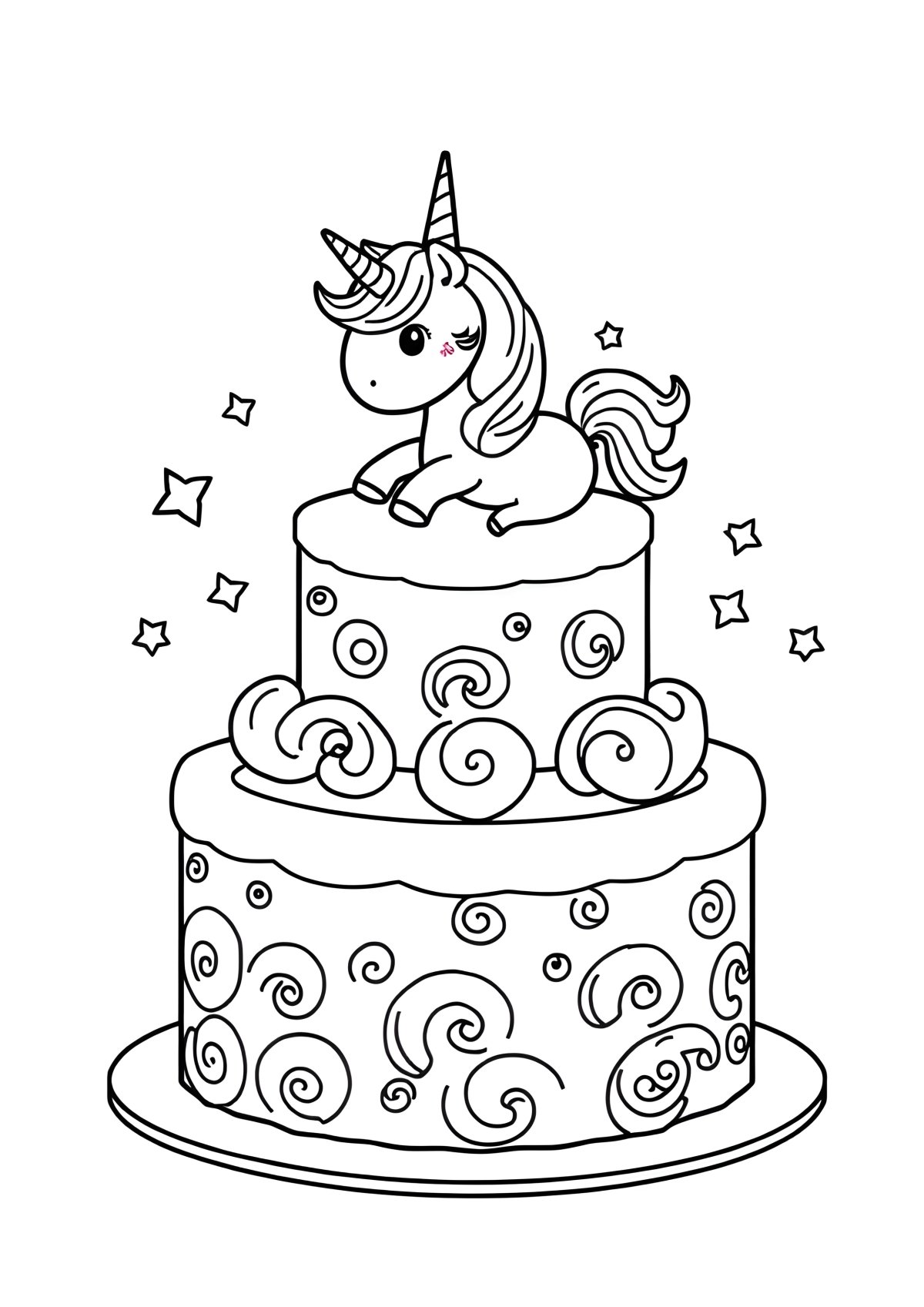 Draw Unicorn Cake Coloring Page coloring page for kids