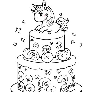 Draw Unicorn Cake Coloring Page coloring page for kids
