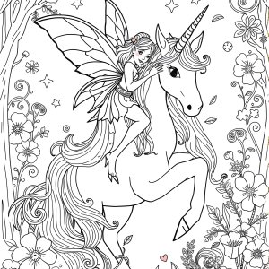 Fairy And Unicorn Coloring Page For Adults coloring page for kids