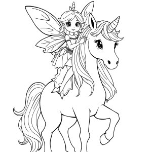 Fairy With Unicorn Coloring Page coloring page for kids