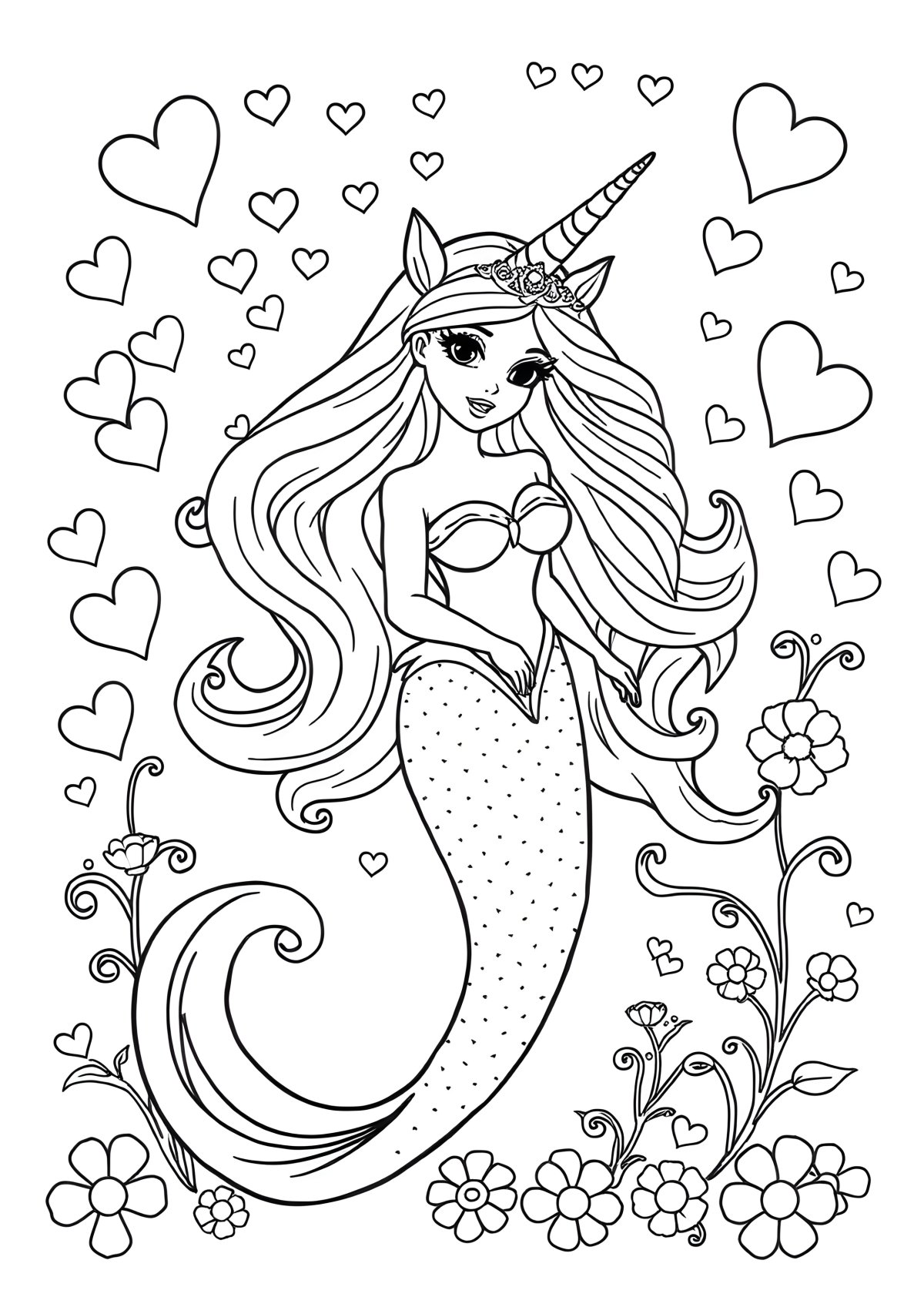 Princess Mermaid Unicorn Coloring Barbie Coloring Page coloring page for kids