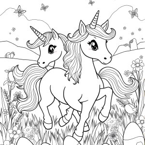 Two Unicorn Full Size Printable Easter Coloring Page coloring page for kids