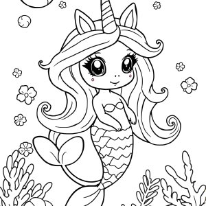 Baby Mermaid Unicorn Coloring Page coloring page for kids