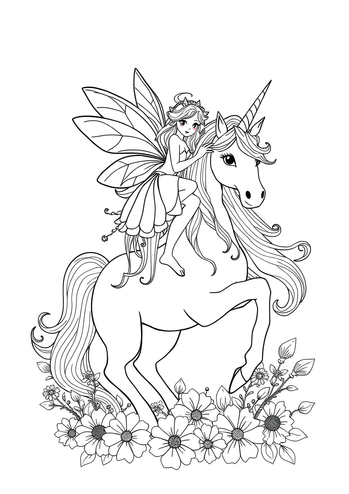 Fairy Unicorn Coloring Page For Adults coloring page for kids