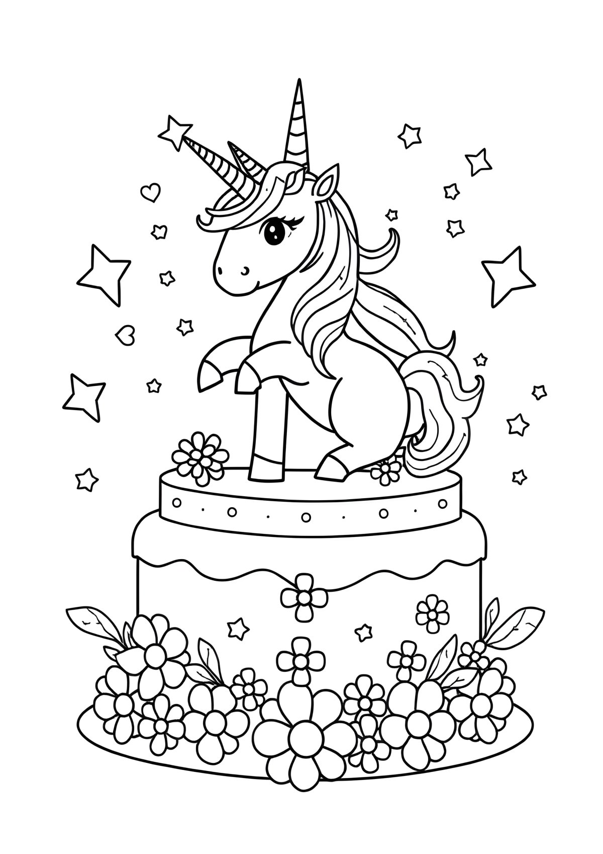 Free Coloring Page Unicorn Cake coloring page for kids
