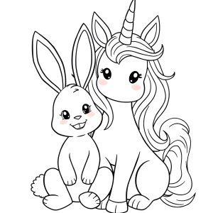 Bunny And Unicorn Coloring Page coloring page for kids
