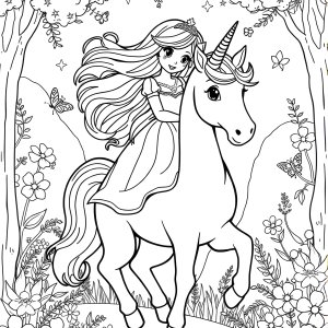 Free Printable Princess Unicorn Coloring Page coloring page for kids
