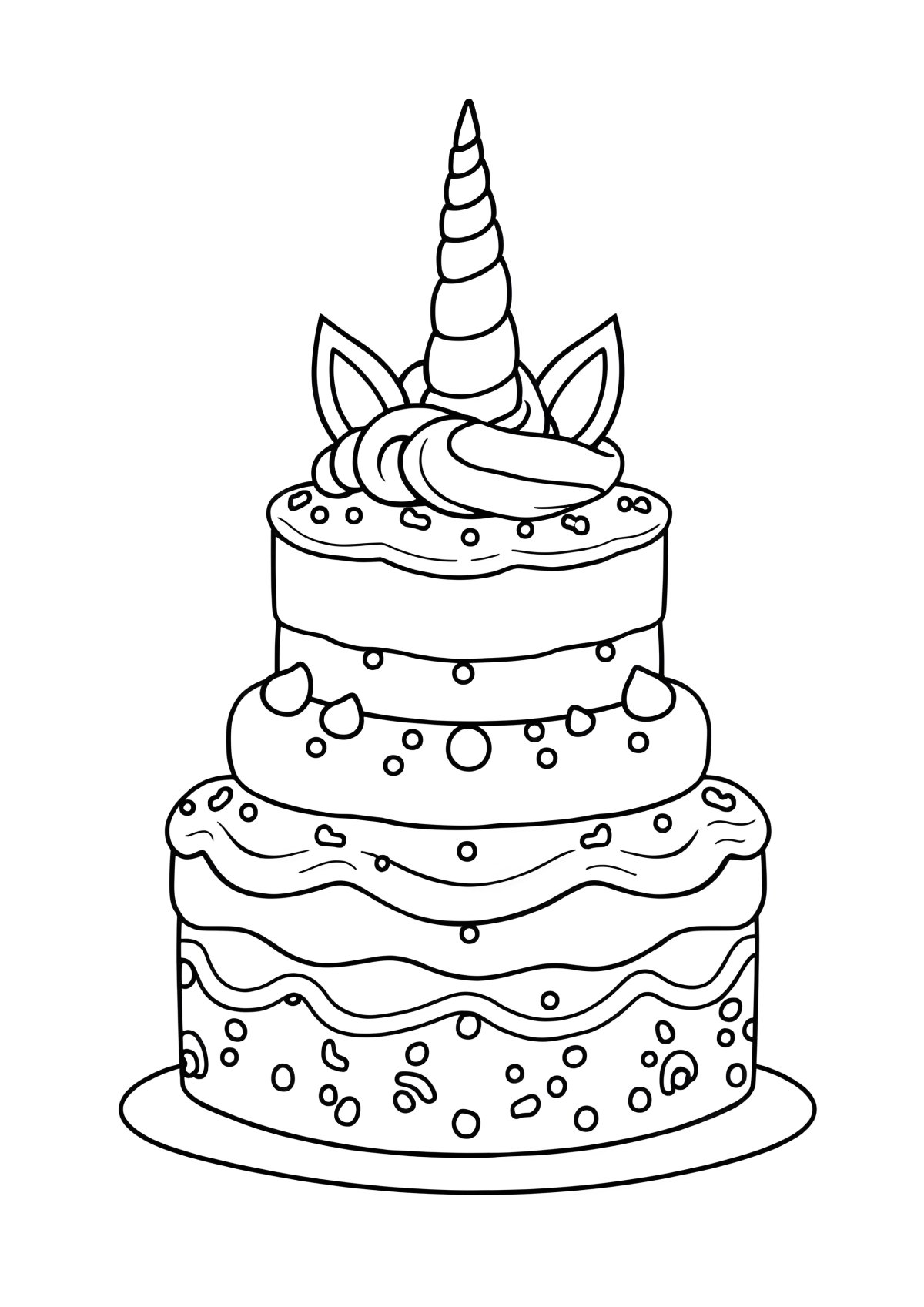 Free Printable Unicorn Cake Coloring Page coloring page for kids
