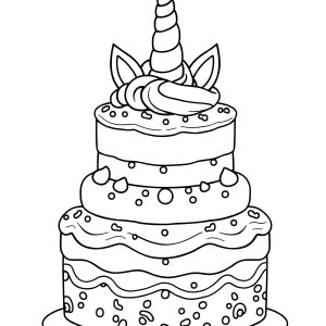 Free Printable Unicorn Cake Coloring Page coloring page for kids
