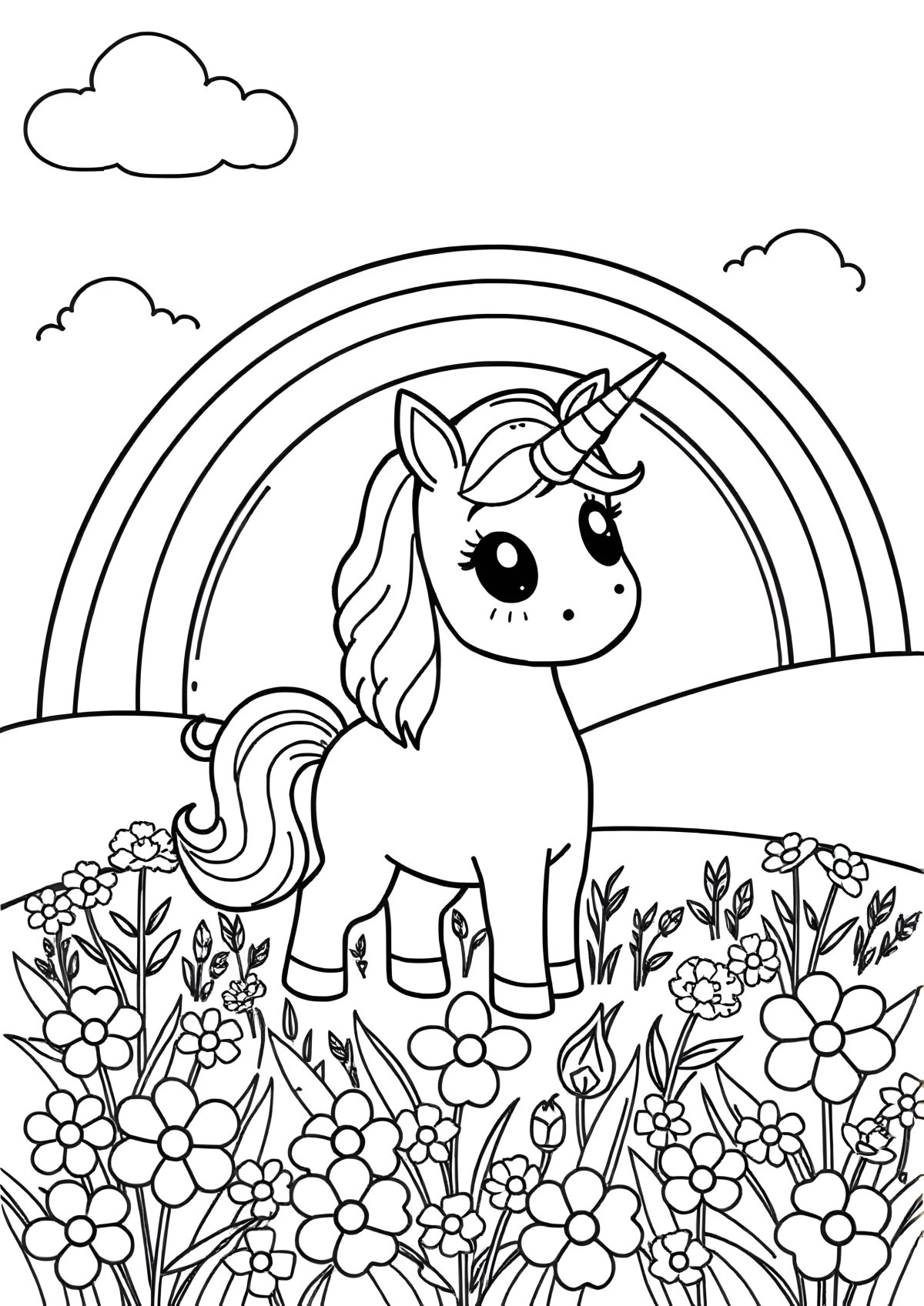 Cute Rainbow Cute Unicorn Coloring Page coloring page for kids