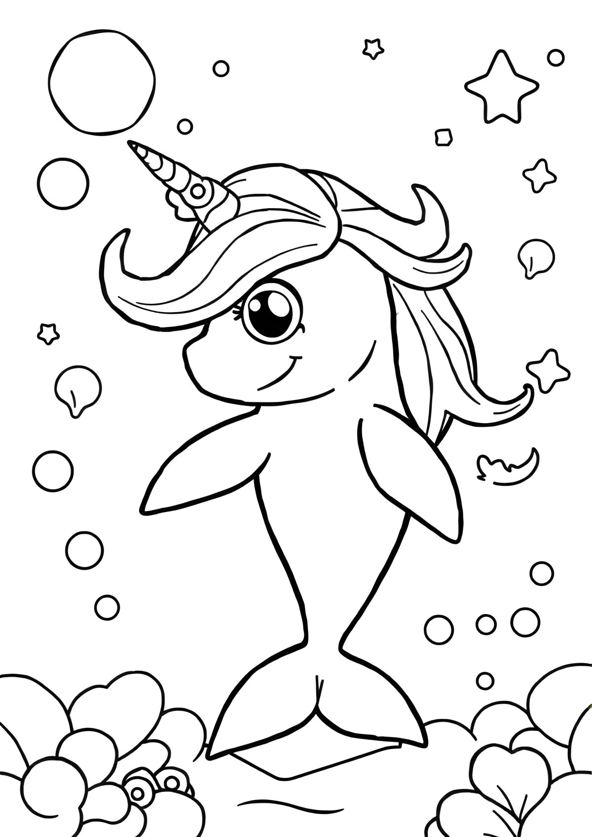 Dolphin Unicorn Coloring Page coloring page for kids