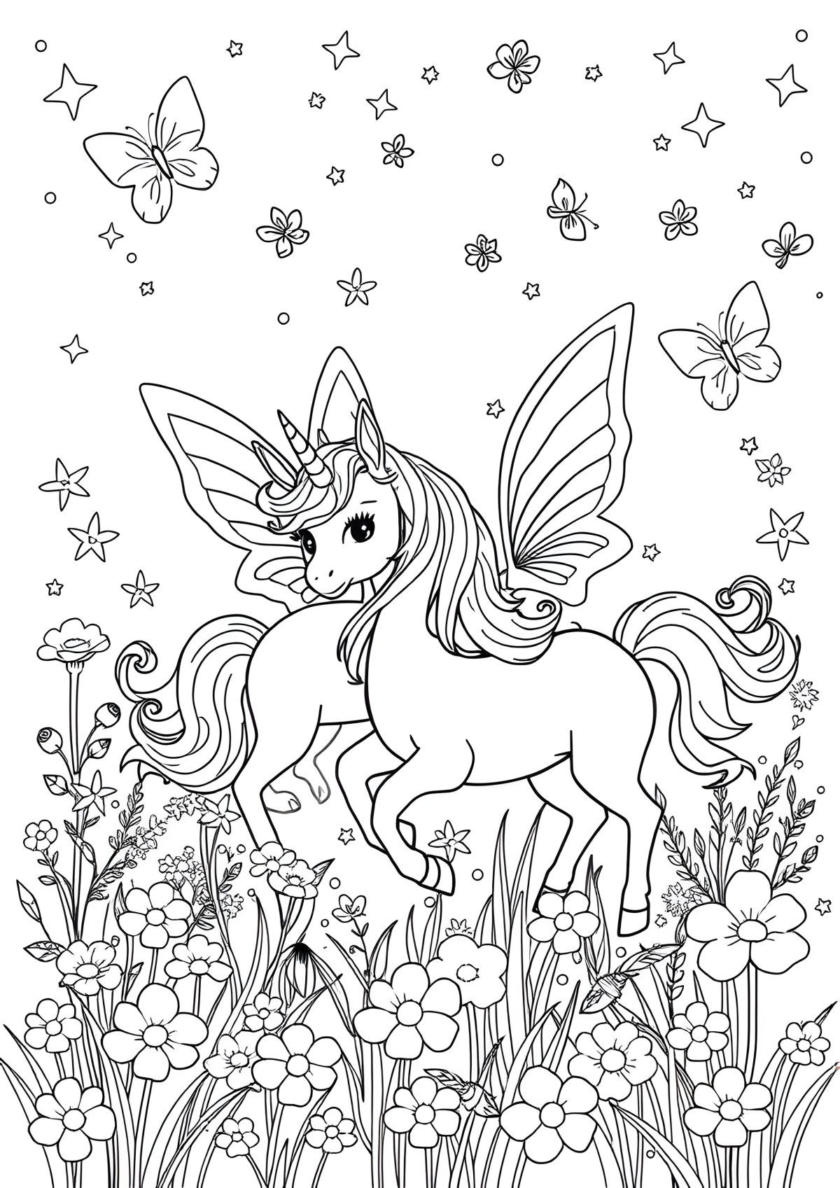 Printable Fairies And Unicorns Coloring Page coloring page for kids