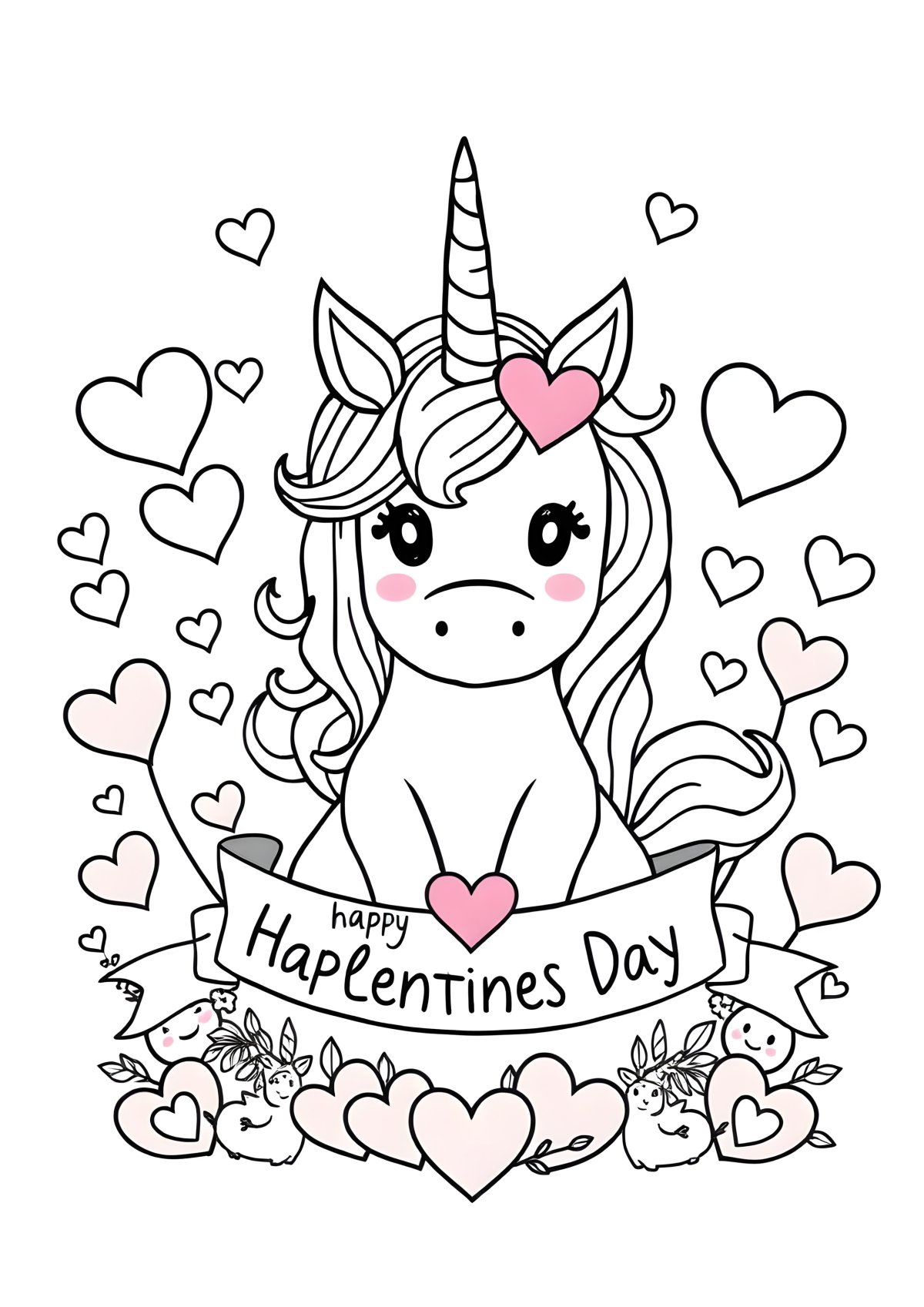 Unicorn Valentines Day Coloring Page Pdf coloring page for kids
