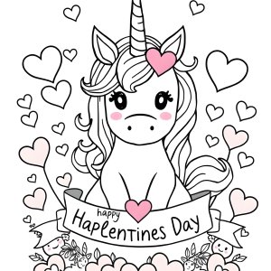 Unicorn Valentines Day Coloring Page Pdf coloring page for kids