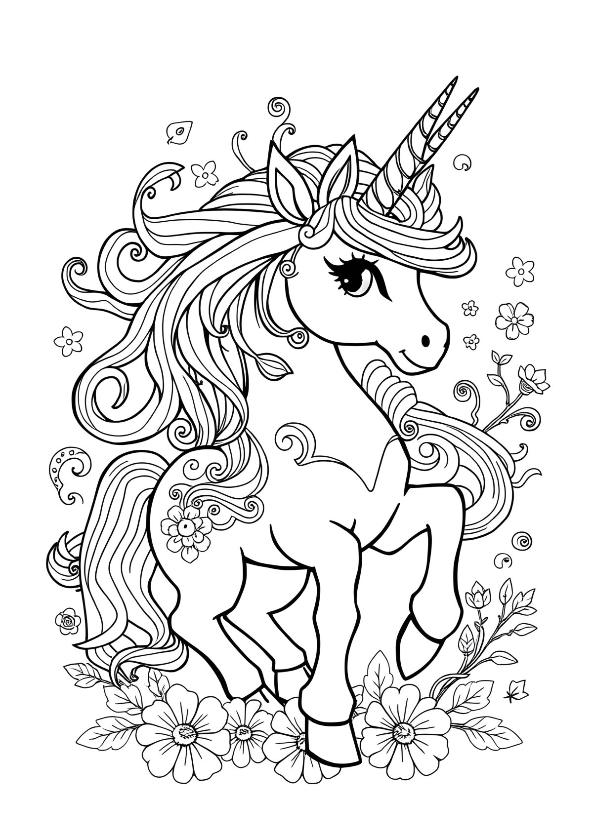Cute Unicorn Coloring Page Hard coloring page for kids