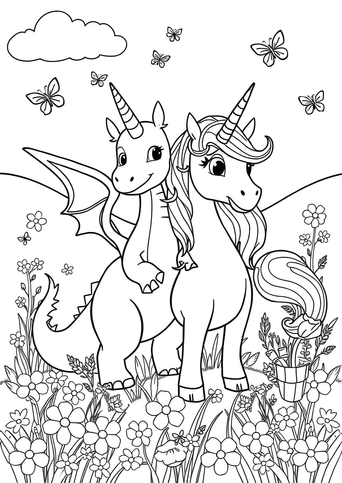 Dragon And Unicorn Coloring Page coloring page for kids