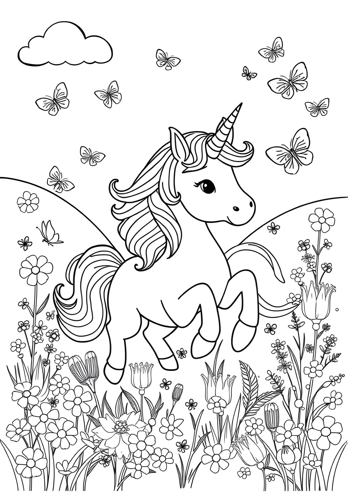 Cute Unicorn Coloring Page Of Animals coloring page for kids