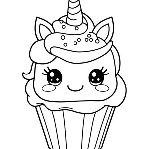 Kawaii Unicorn Cupcake Coloring Page coloring page for kids