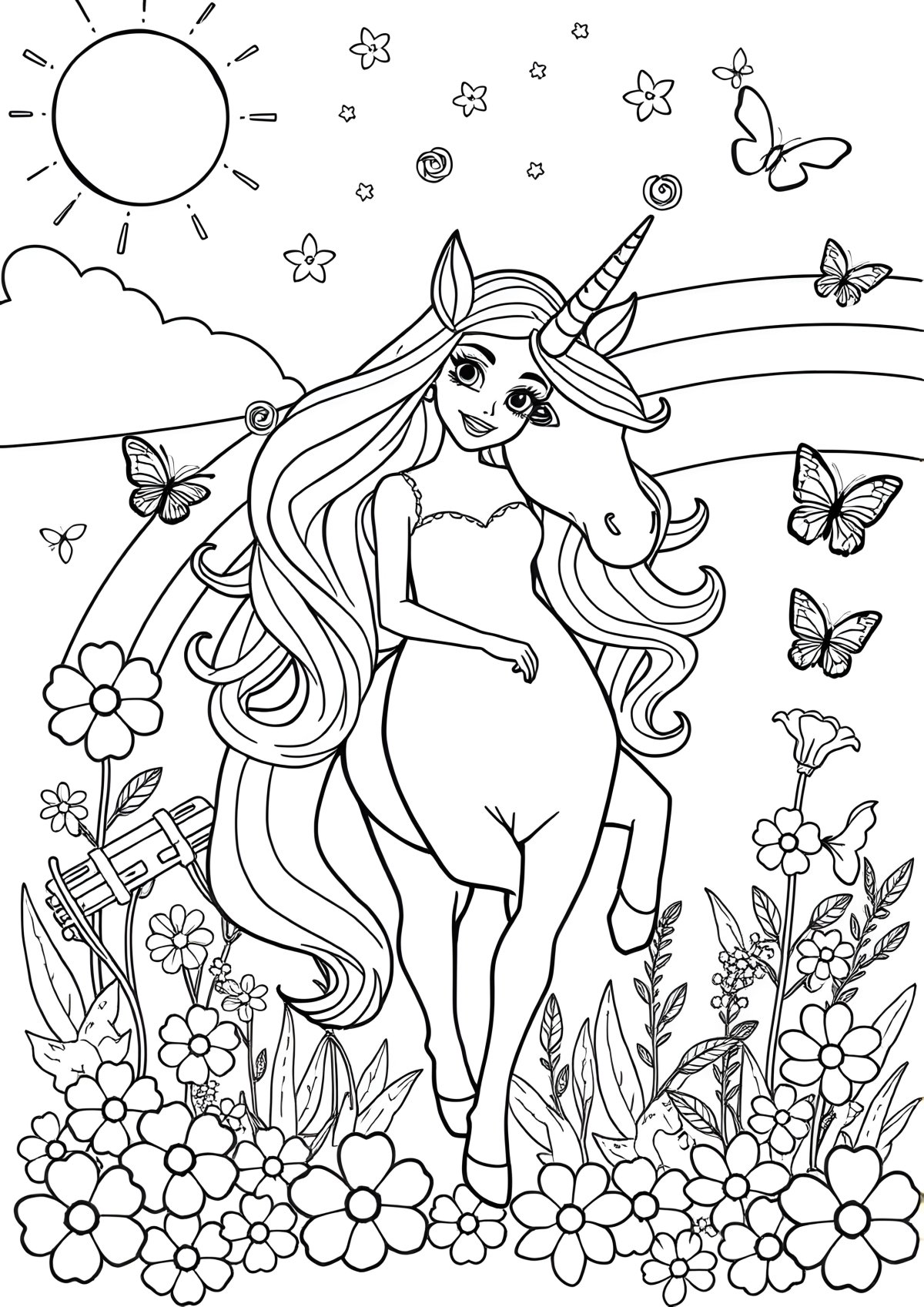 Unicorn Summer Barbie Coloring Page coloring page for kids