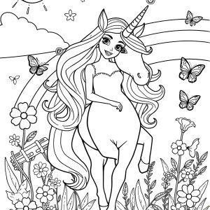 Unicorn Summer Barbie Coloring Page coloring page for kids