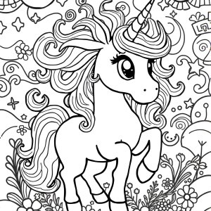 Psychedelic Unicorn Coloring Page coloring page for kids