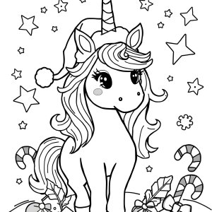 Holiday Unicorn Coloring Page coloring page for kids