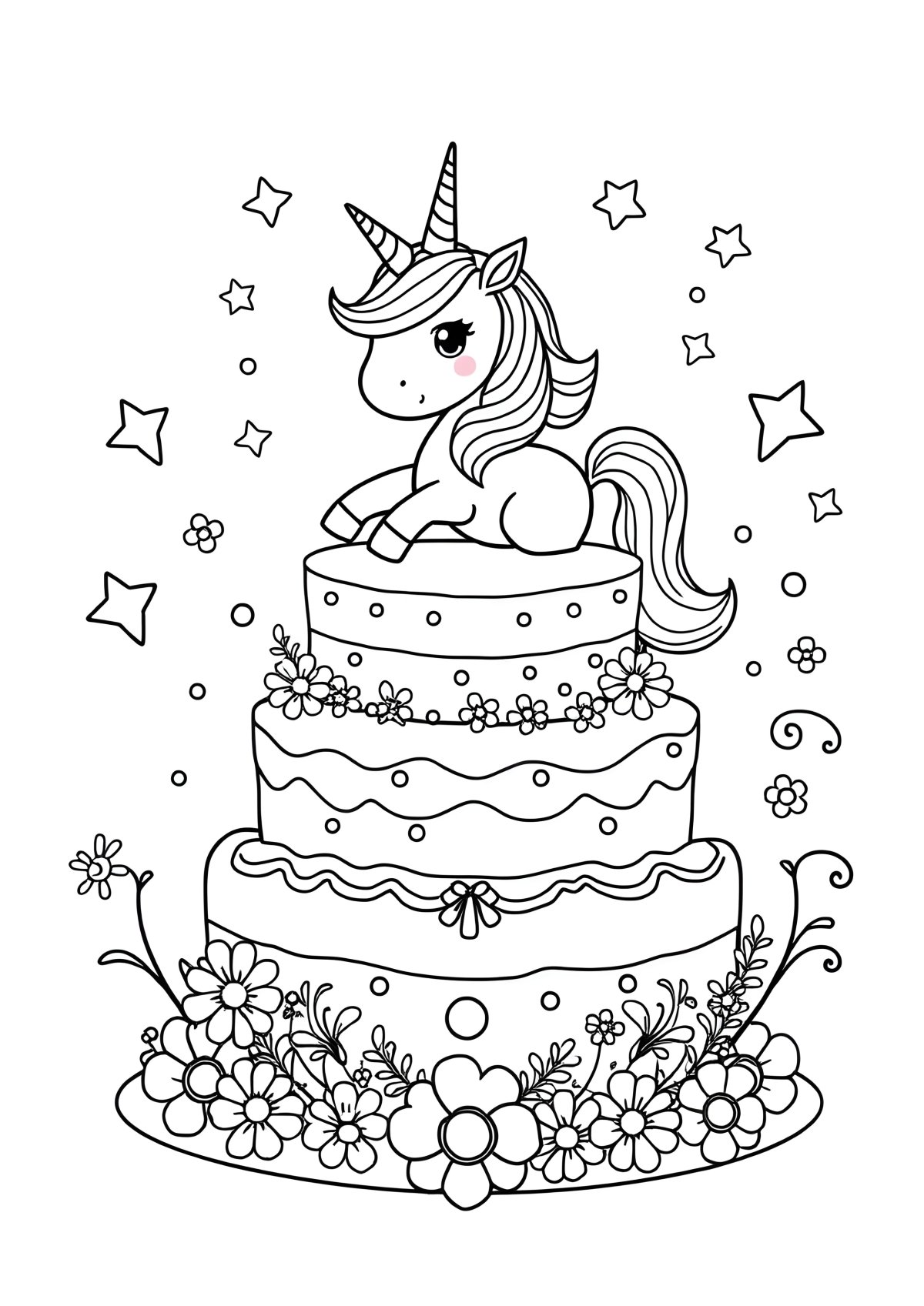 Printable Coloring Page For Kids Unicorn Cake coloring page for kids