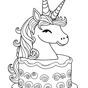 Printable Coloring Page Unicorn Cake coloring page for kids