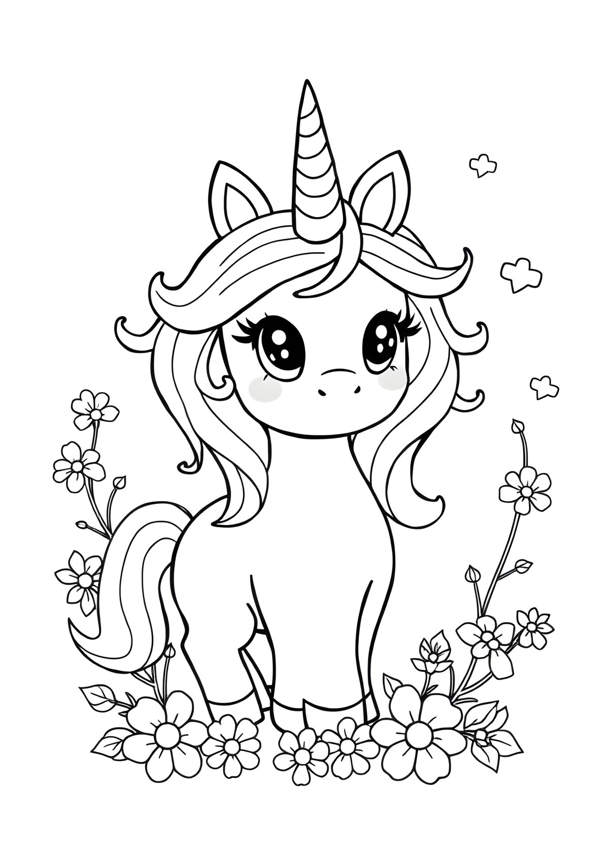 Drawing Cute Kawaii Unicorn Coloring Page coloring page for kids