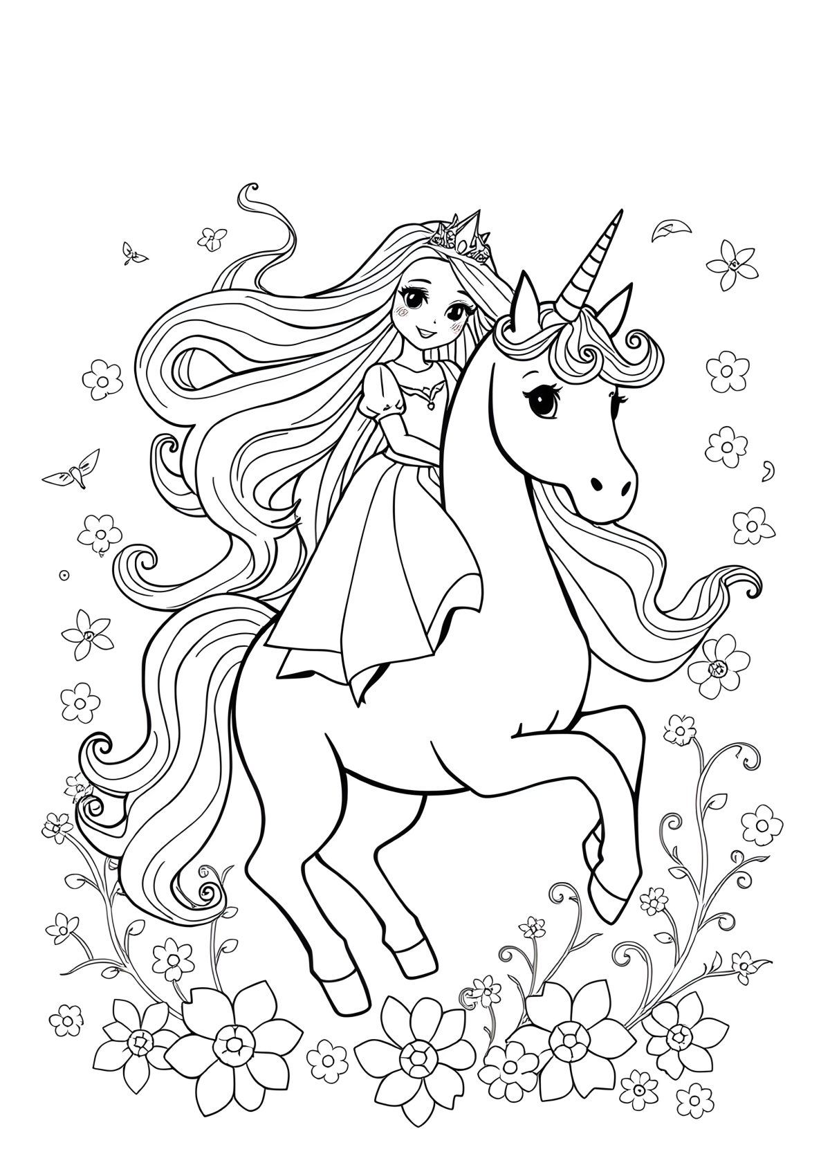 Princess Unicorn Free Coloring Page coloring page for kids