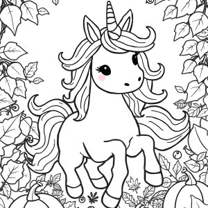 Unicorn Fall Coloring Page coloring page for kids