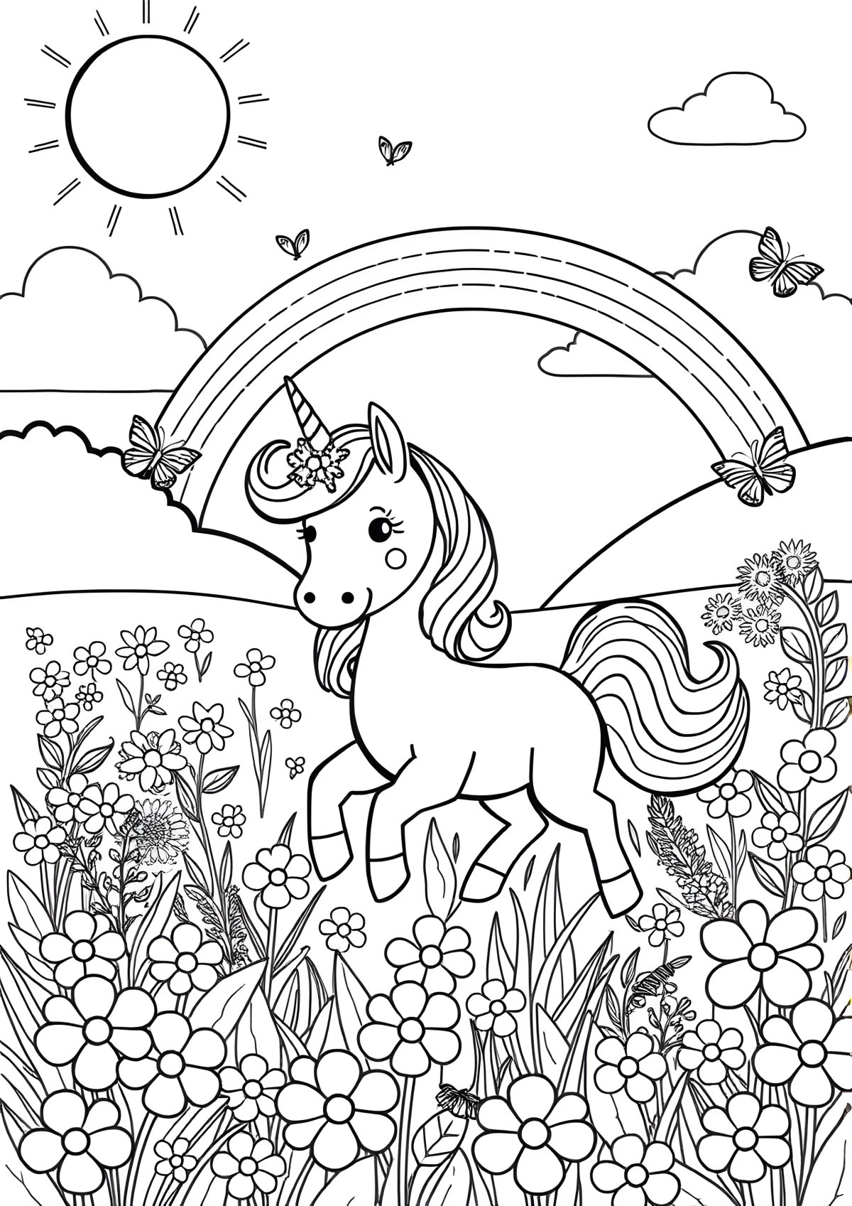Unicorn Summer Coloring Page coloring page for kids