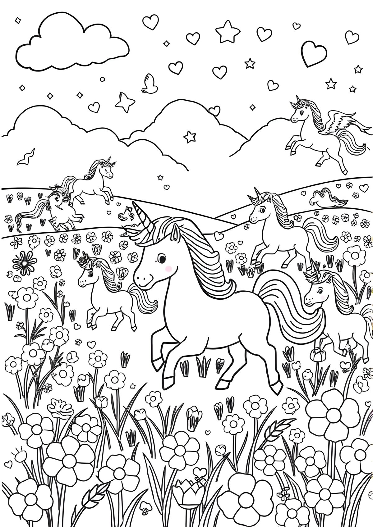 Printable Coloring Page Of Unicorns coloring page for kids