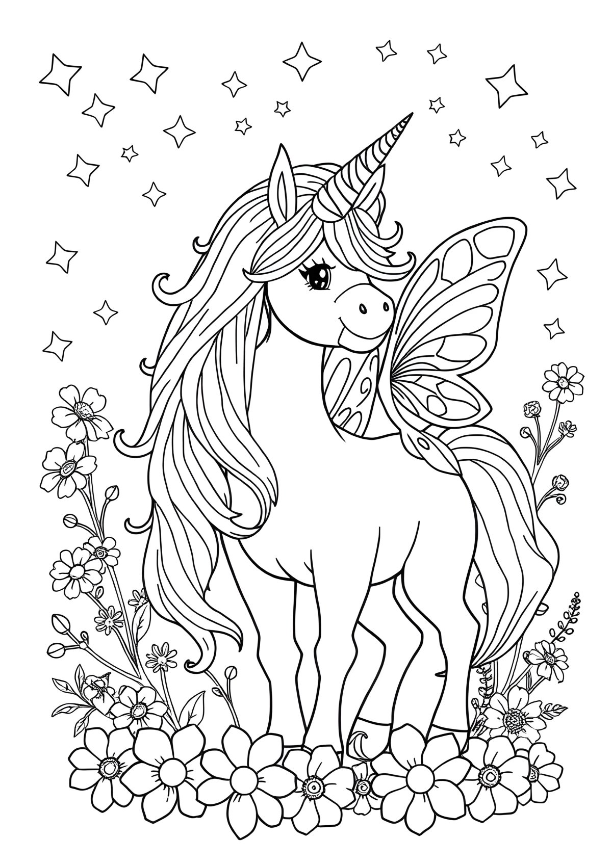 Unicorn And Fairy Coloring Page High Quality coloring page for kids
