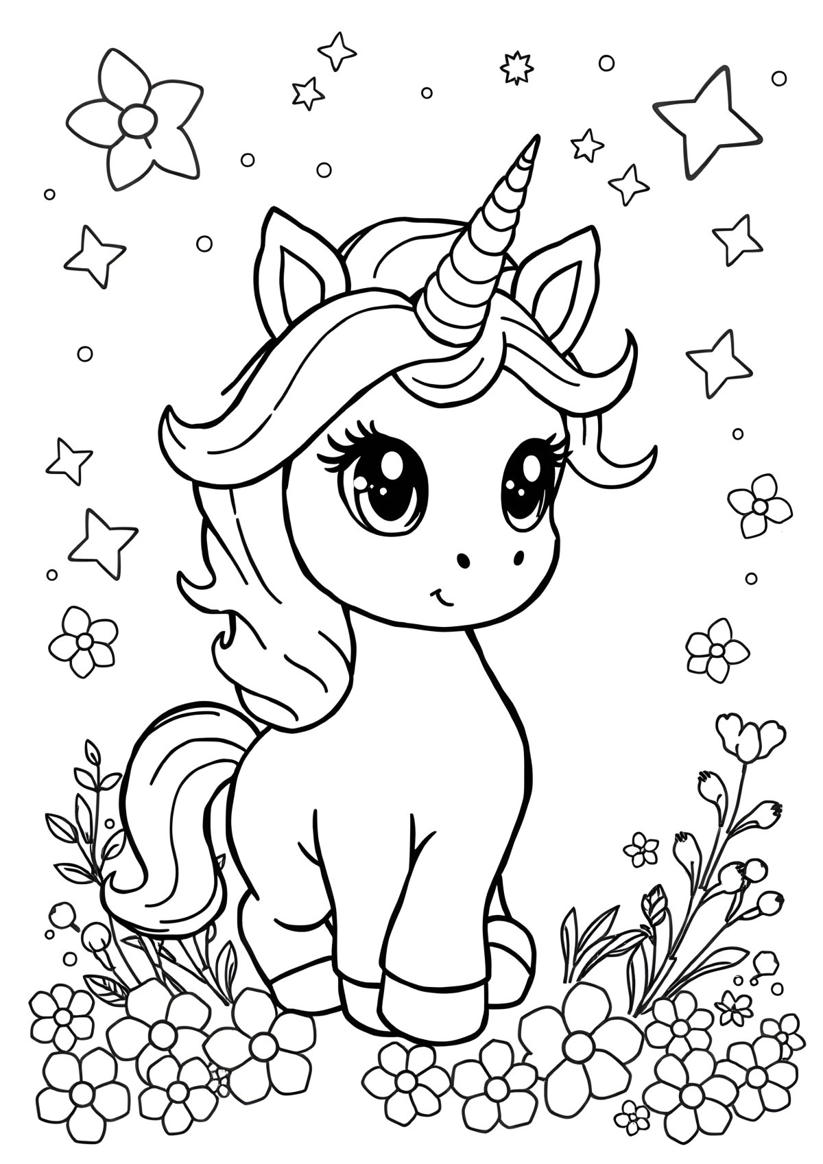 Cartoon Super Cute Cute Baby Unicorn Coloring Page coloring page for kids