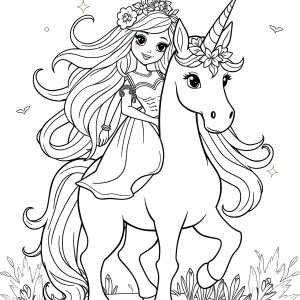 Unicorn Beautiful Princess Coloring Page coloring page for kids
