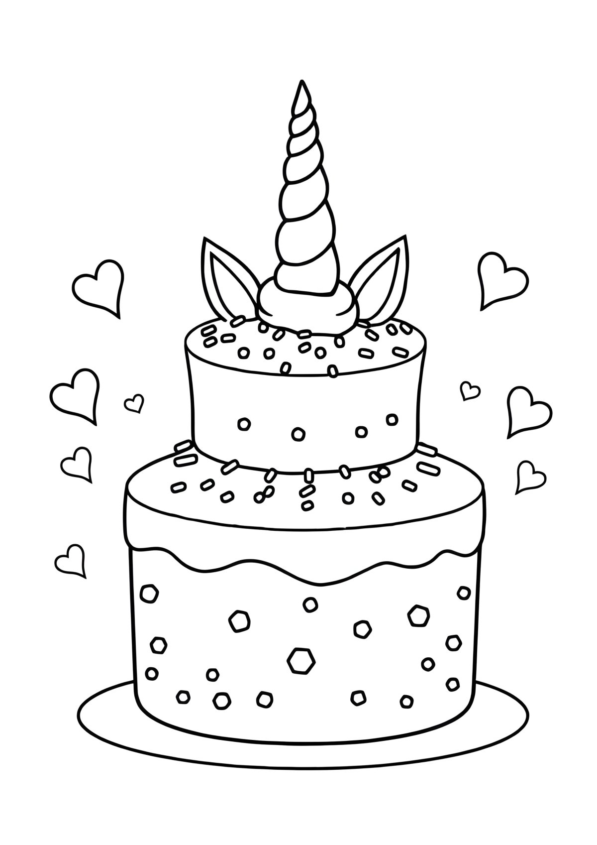 Unicorn Cake Cute Food Coloring Page coloring page for kids
