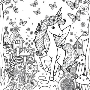 Unicorn Fairy Garden Coloring Page coloring page for kids