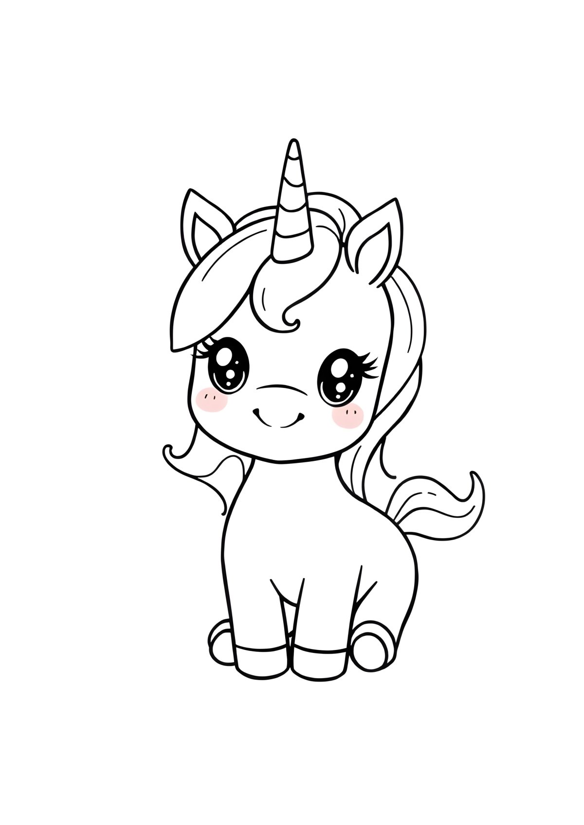 Cute Baby Unicorn Kawaii Easy Unicorn Coloring Page coloring page for kids