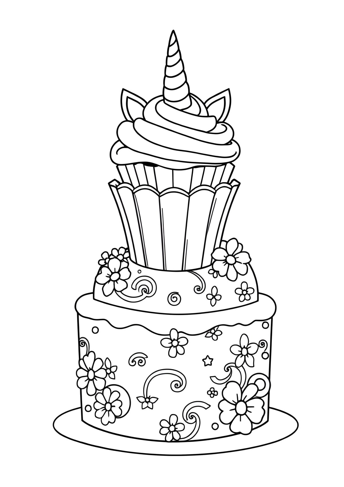 Unicorn Cupcake Unicorn Cake Coloring Page coloring page for kids