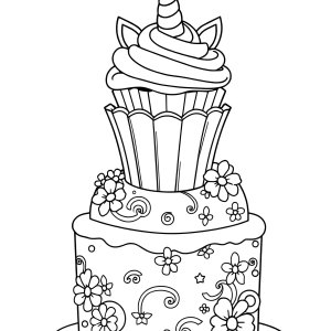 Unicorn Cupcake Unicorn Cake Coloring Page coloring page for kids