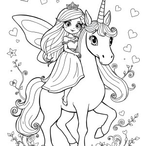 Unicorn Fairy Princess Coloring Page coloring page for kids
