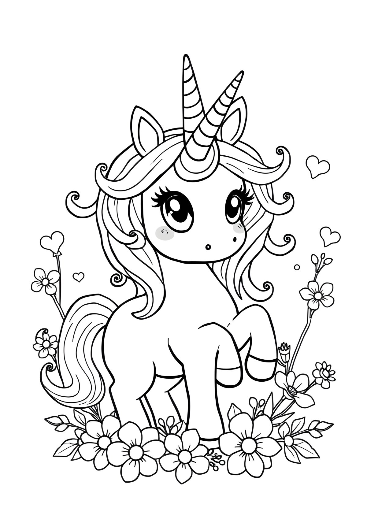 Free Printable Super Cute Unicorn Coloring Page coloring page for kids