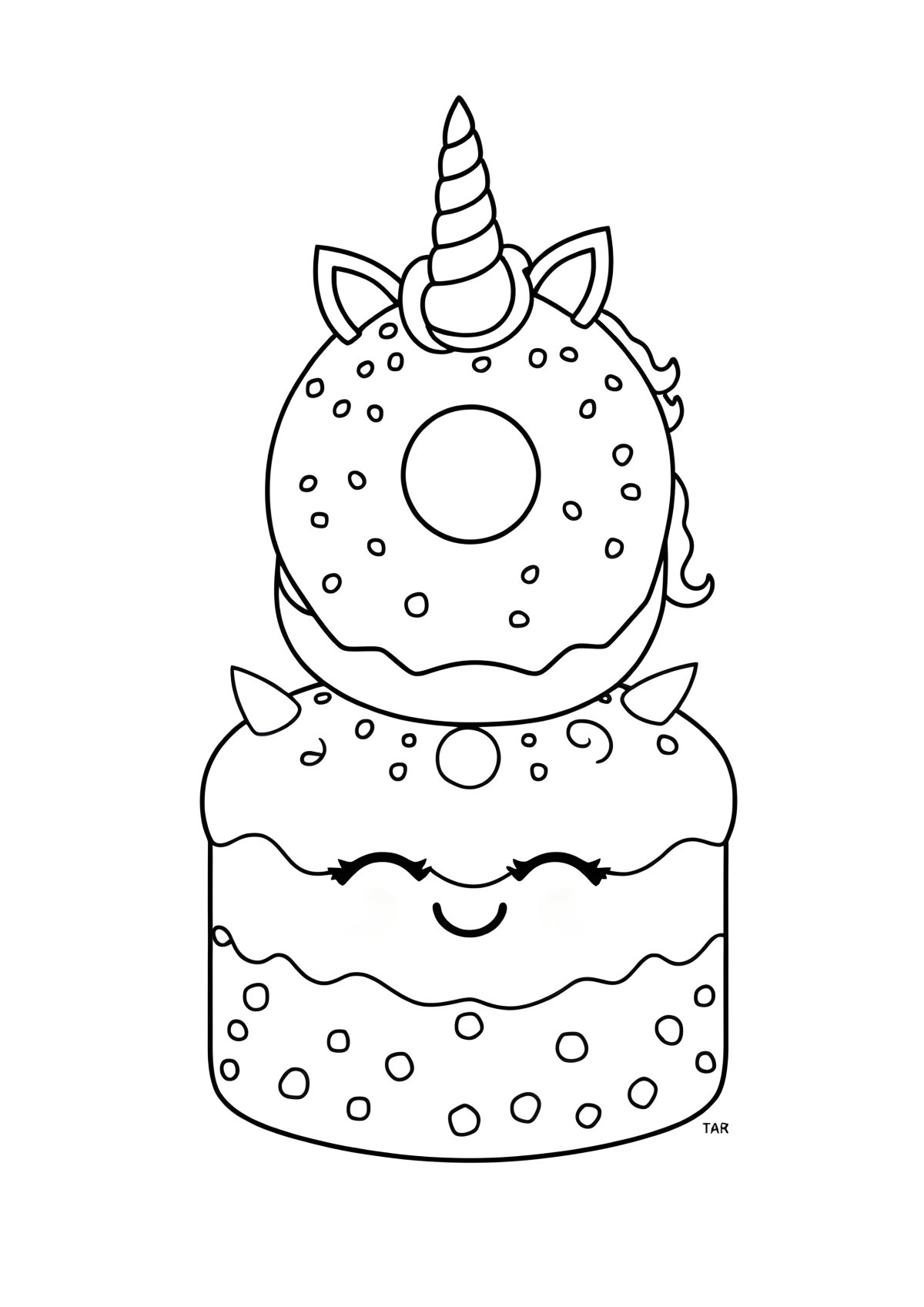 Unicorn Donut Unicorn Cake Coloring Page coloring page for kids