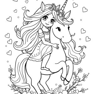 Unicorn Girly Princess Coloring Page coloring page for kids